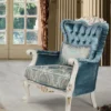 Casa Padrino Luxus Barock Wohnzimmer Sessel mit Kissen Blau / Weiß / Gold 87 x 76 x H. 115 cm - Barock Möbel - Edel & Prunkvoll