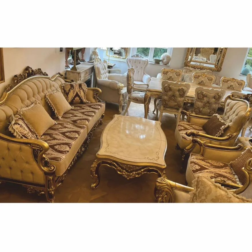 Casa Padrino Luxus Barock Wohnzimmer Set Beige / Braun / Gold - Barockstil Möbel
