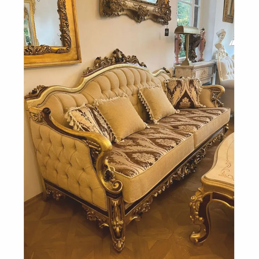 Casa Padrino Luxus Barock Wohnzimmer Set Beige / Braun / Gold - Barockstil Möbel