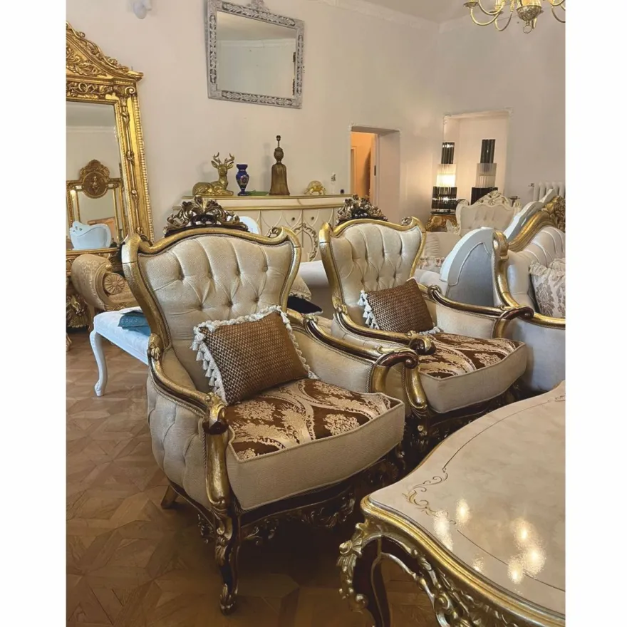 Casa Padrino Luxus Barock Wohnzimmer Set Beige / Braun / Gold - Barockstil Möbel