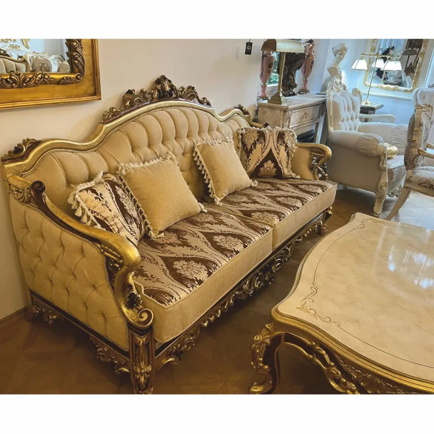 Casa Padrino Luxus Barock Wohnzimmer Set Beige / Braun / Gold - Barockstil Möbel