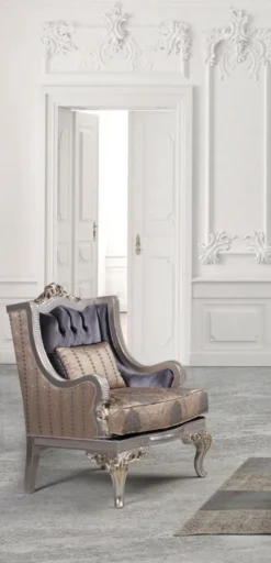 Casa Padrino Luxus Barock Wohnzimmer Sessel mit Kissen Lila / Beige / Silber / Gold 86 x 90 x H. 110 cm - Barockmöbel