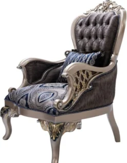 Casa Padrino Luxus Barock Wohnzimmer Set Blau / Silber / Gold - 2 Sofas & 2 Sessel & 1 Couchtisch - Prunkvolle Barock Wohnzimmer Möbel