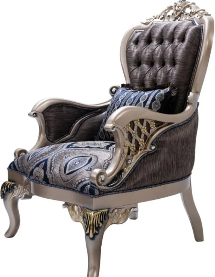 Casa Padrino Luxus Barock Wohnzimmer Set Blau / Silber / Gold - 2 Sofas & 2 Sessel & 1 Couchtisch - Prunkvolle Barock Wohnzimmer Möbel