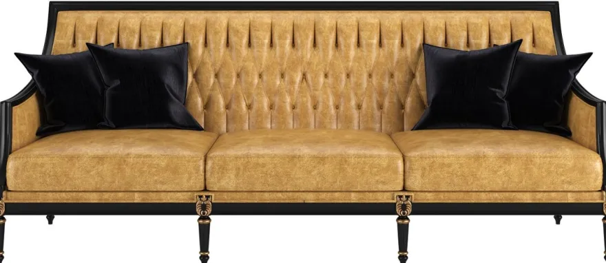 Casa Padrino Luxus Barock Wohnzimmer Leder Sofa Gold / Schwarz / Antik Gold 235 x 95 x H. 95 cm - Edle Wohnzimmer Möbel im Barockstil