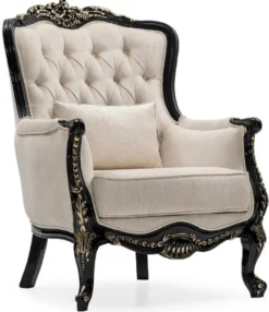 Casa Padrino Luxus Barock Wohnzimmer Set Creme / Schwarz / Gold - 2 Sofas & 2 Sessel & 1 Couchtisch & 2 Beistelltische - Handgefertigte Wohnzimmer Möbel im Barockstil - Edel & Prunkvoll