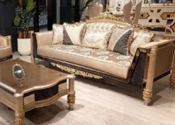 Casa Padrino Luxus Barock Wohnzimmer Set Gold / Schwarz / Grau / Gold - 2 Barock Sofas & 2 Barock Sessel & 1 Barock Couchtisch - Luxus Wohnzimmer Möbel im Barockstil - Barock Möbel