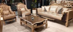 Casa Padrino Luxus Barock Wohnzimmer Set Gold / Schwarz / Grau / Gold - 2 Barock Sofas & 2 Barock Sessel & 1 Barock Couchtisch - Luxus Wohnzimmer Möbel im Barockstil - Barock Möbel