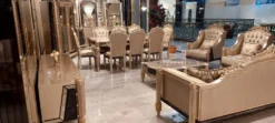 Casa Padrino Luxus Barock Wohnzimmer Set Gold / Schwarz / Grau / Gold - 2 Barock Sofas & 2 Barock Sessel & 1 Barock Couchtisch - Luxus Wohnzimmer Möbel im Barockstil - Barock Möbel