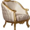 Casa Padrino Luxus Barock Wohnzimmer Sessel Beige / Gold - Handgefertigter Barockstil Sessel mit elegantem Muster - Prunkvolle Barock Wohnzimmer Möbel