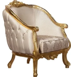Casa Padrino Luxus Barock Wohnzimmer Sessel Beige / Gold - Handgefertigter Barockstil Sessel mit elegantem Muster - Prunkvolle Barock Wohnzimmer Möbel