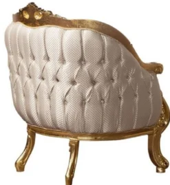 Casa Padrino Luxus Barock Wohnzimmer Sessel Beige / Gold - Handgefertigter Barockstil Sessel mit elegantem Muster - Prunkvolle Barock Wohnzimmer Möbel