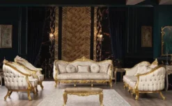 Casa Padrino Luxus Barock Wohnzimmer Sessel Beige / Gold - Handgefertigter Barockstil Sessel mit elegantem Muster - Prunkvolle Barock Wohnzimmer Möbel