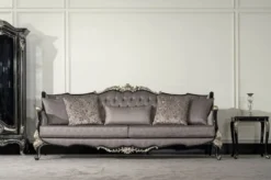 Casa Padrino Luxus Barock Wohnzimmer Sofa Silber / Schwarz / Silber - Prunkvolles Barockstil Sofa mit dekorativen Kissen - Luxus Wohnzimmer Möbel im Barockstil - Barock Möbel