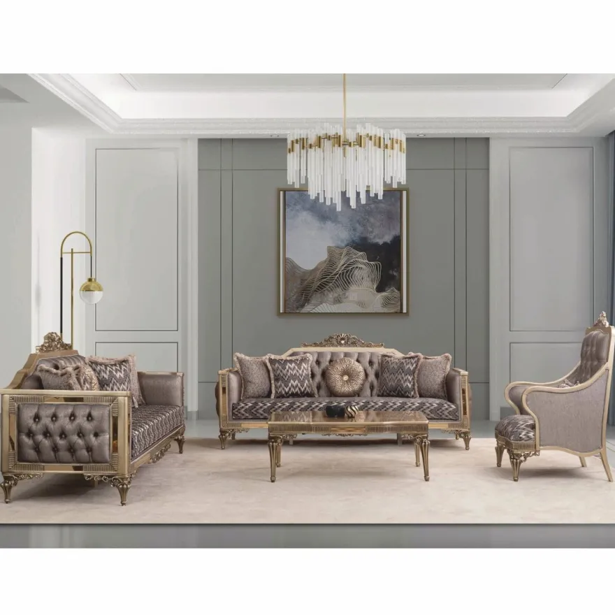 Casa Padrino Luxus Barock Wohnzimmer Sofa Grau / Gold 230 cm - Barock Möbel