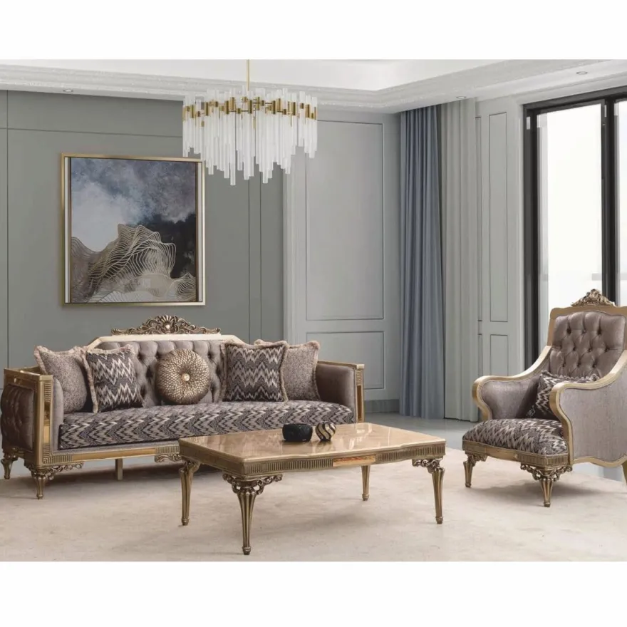 Casa Padrino Luxus Barock Wohnzimmer Sofa Grau / Gold 230 cm - Barock Möbel