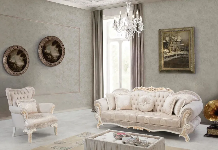 Casa Padrino Luxus Barock Wohnzimmer Set Hellrosa / Weiß / Gold - 2 Sofas & 2 Sessel & 1 Beistelltisch - Wohnzimmer Möbel im Barockstil - Edel & Prunkvoll