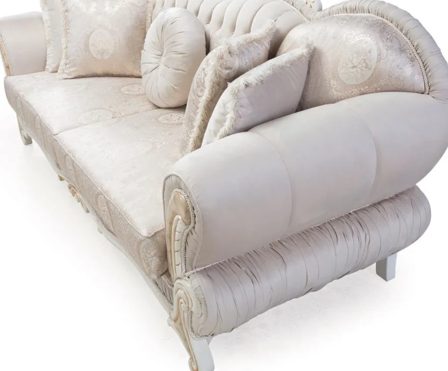 Casa Padrino Luxus Barock Wohnzimmer Set Hellrosa / Weiß / Gold - 2 Sofas & 2 Sessel & 1 Beistelltisch - Wohnzimmer Möbel im Barockstil - Edel & Prunkvoll