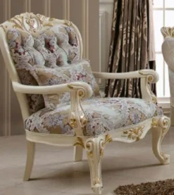 Casa Padrino Luxus Barock Wohnzimmer Set Weiß / Braun / Mehrfarbig / Creme / Gold - 2 Barock Sofas & 2 Barock Sessel & 1 Barock Couchtisch - Luxus Wohnzimmer Möbel im Barockstil - Barock Möbel