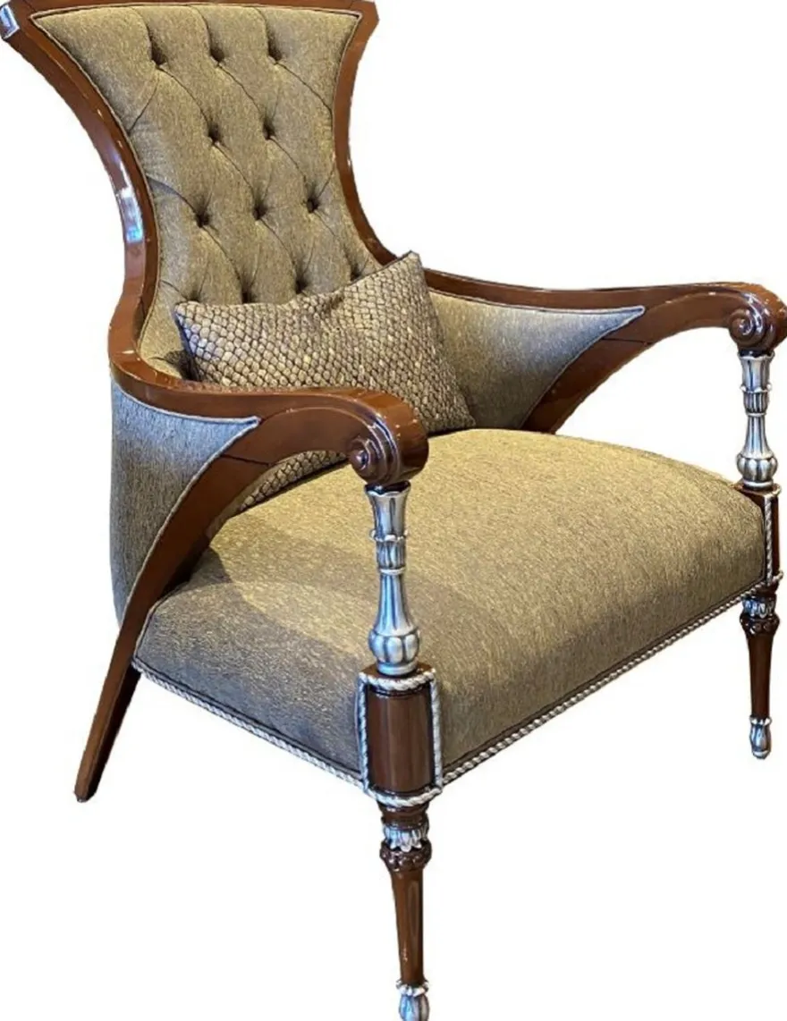 Casa Padrino Luxus Barock Wohnzimmer Sessel Grau / Braun / Silber 77 x 87 x H. 108 cm - Edle Wohnzimmer Möbel im Barockstil