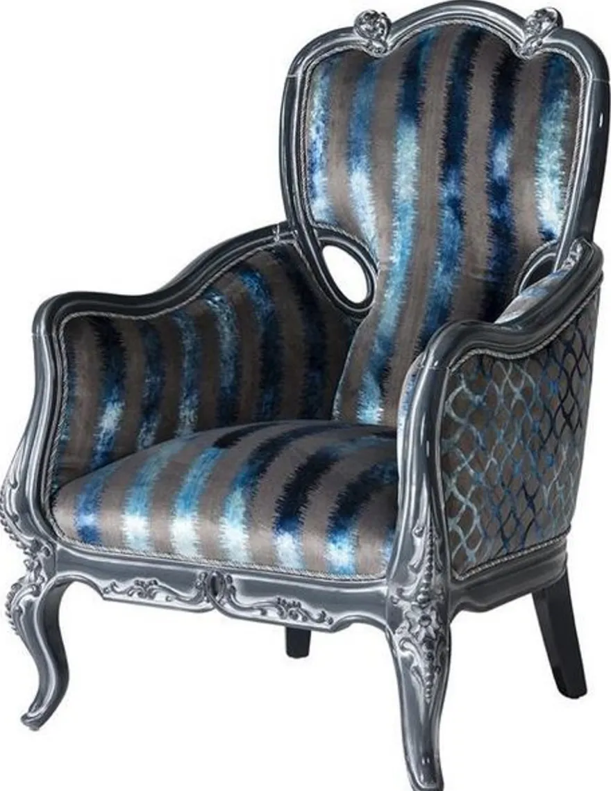 Casa Padrino Luxus Barock Wohnzimmer Set Grau / Blau / Grau - 2 Sofas & 2 Sessel & 1 Couchtisch - Prunkvolle Wohnzimmer Möbel im Barockstil