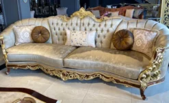 Casa Padrino Luxus Barock Wohnzimmer Set Silber / Braun / Gold - 2 Sofas & 2 Sessel & 1 Couchtisch & 2 Beistelltische - Handgefertigte Wohnzimmer Möbel im Barockstil - Edel & Prunkvoll