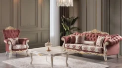 Casa Padrino Luxus Barock Wohnzimmer Set Rot / Weiß / Gold - 2 Sofas & 2 Sessel & 1 Couchtisch - Prunkvolle Barock Wohnzimmer Möbel