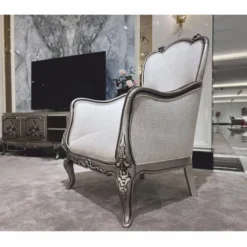 Casa Padrino Luxus Barock Wohnzimmer Sessel mit Kissen Creme / Silber - Barock Möbel