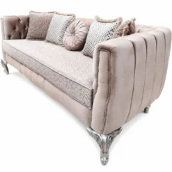 Casa Padrino Luxus Barock Wohnzimmer Sofa Rosa / Silber 235 cm - Prunkvolles Barockstil Sofa mit Kissen - Barock Wohnzimmer Möbel