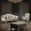 Casa Padrino Luxus Barock Wohnzimmer Sessel mit Glitzersteinen und dekorativem Kissen Grau / Creme / Gold 90 x 85 x H. 110 cm - Edle Barockstil Möbel