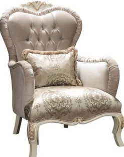 Casa Padrino Luxus Barock Wohnzimmer Sessel mit Glitzersteinen und dekorativem Kissen Grau / Creme / Gold 90 x 85 x H. 110 cm - Edle Barockstil Möbel