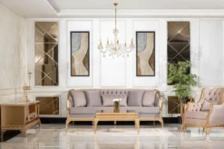 Casa Padrino Luxus Barock Wohnzimmer Sofa Grau / Gold - Handgefertigtes Barockstil Sofa mit dekorativen Kissen - Luxus Wohnzimmer Möbel im Barockstil - Barock Möbel