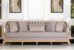 Casa Padrino Luxus Barock Wohnzimmer Sofa Grau / Gold - Handgefertigtes Barockstil Sofa mit dekorativen Kissen - Luxus Wohnzimmer Möbel im Barockstil - Barock Möbel