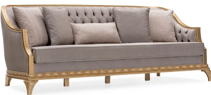 Casa Padrino Luxus Barock Wohnzimmer Sofa Grau / Gold - Handgefertigtes Barockstil Sofa mit dekorativen Kissen - Luxus Wohnzimmer Möbel im Barockstil - Barock Möbel
