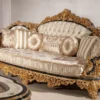 Casa Padrino Luxus Barock Wohnzimmer Set Gold / Weiß / Blau / Gold - 2 Sofas & 2 Sessel & 1 Couchtisch & 2 Beistelltische - Handgefertigte Wohnzimmer Möbel im Barockstil - Edel & Prunkvoll
