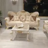 Casa Padrino Luxus Barock Wohnzimmer Set Beige / Weiß / Gold - 2 Barock Sofas mit Muster & 2 Barock Sessel mit Muster & 1 Barock Couchtisch - Prunkvolle Barock Wohnzimmer Möbel
