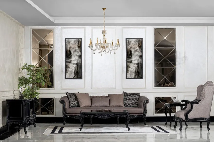 Casa Padrino Luxus Barock Wohnzimmer Set - 2 Sofas & 2 Sessel & 1 Couchtisch mit Glasplatte - Handgefertigte Barock Wohnzimmer Möbel - Edel & Prunkvoll