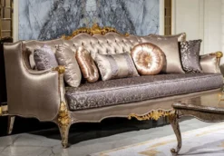 Casa Padrino Luxus Barock Wohnzimmer Set Silber / Lila / Antik Silber / Braun / Gold - 2 Sofas & 2 Sessel & 1 Couchtisch - Prunkvolle Wohnzimmer Möbel im Barockstil