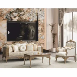 Casa Padrino Luxus Barock Wohnzimmer Sofa Creme / Grau / Gold 220 cm - Barock Möbel
