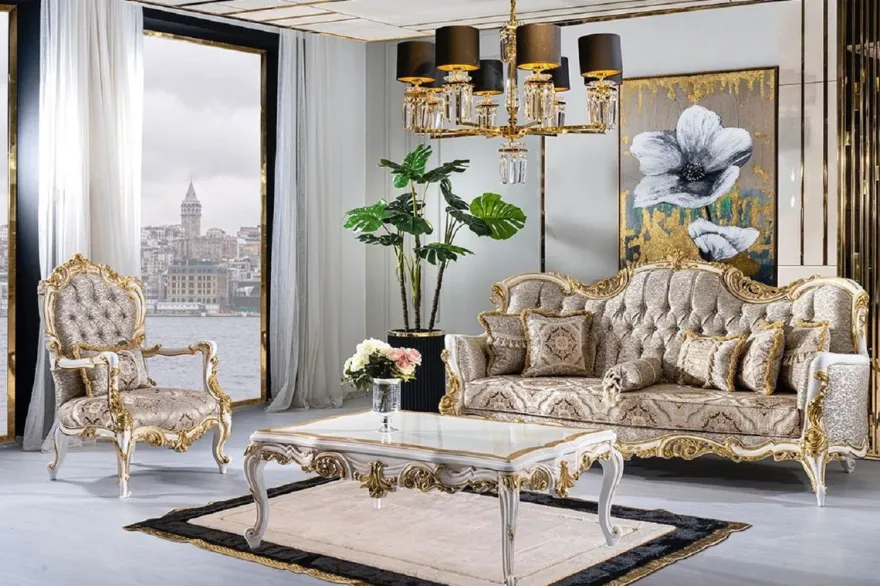 Casa Padrino Luxus Barock Wohnzimmer Set Silber / Beige / Schwarz / Weiß / Gold - 2 Barock Sofas & 2 Barock Sessel & 1 Barock Couchtisch - Luxus Wohnzimmer Möbel im Barockstil - Barock Möbel