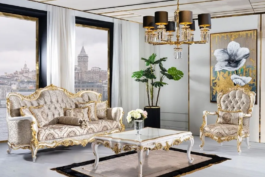 Casa Padrino Luxus Barock Wohnzimmer Set Silber / Beige / Schwarz / Weiß / Gold - 2 Barock Sofas & 2 Barock Sessel & 1 Barock Couchtisch - Luxus Wohnzimmer Möbel im Barockstil - Barock Möbel
