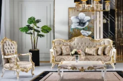 Casa Padrino Luxus Barock Wohnzimmer Set Silber / Beige / Schwarz / Weiß / Gold - 2 Barock Sofas & 2 Barock Sessel & 1 Barock Couchtisch - Luxus Wohnzimmer Möbel im Barockstil - Barock Möbel