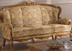 Casa Padrino Luxus Barock Wohnzimmer Sofa mit Blumenmuster Beige / Mehrfarbig / Braun / Gold 185 x 92 x H. 103 cm - Edle Barockstil Wohnzimmer Möbel
