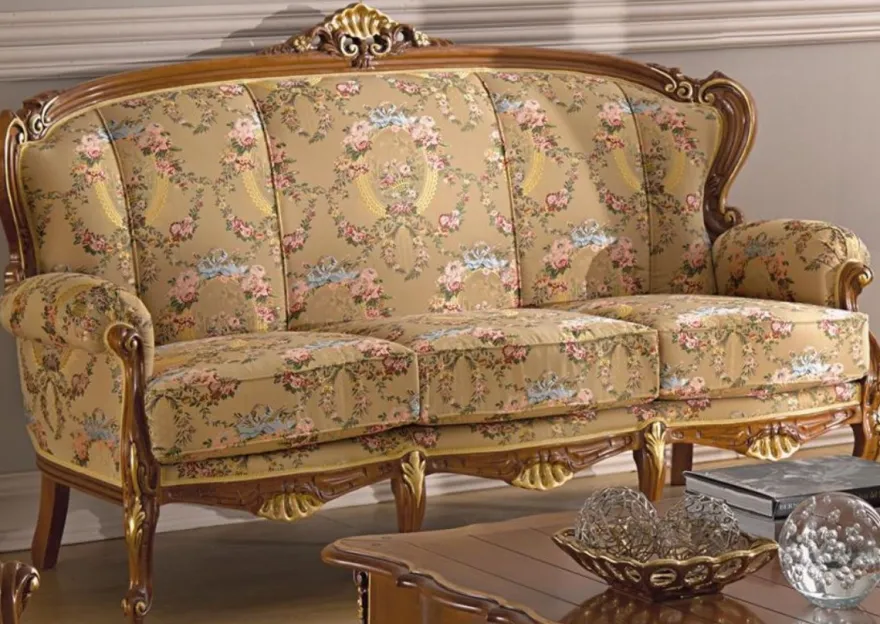 Casa Padrino Luxus Barock Wohnzimmer Sofa mit Blumenmuster Beige / Mehrfarbig / Braun / Gold 185 x 92 x H. 103 cm - Edle Barockstil Wohnzimmer Möbel