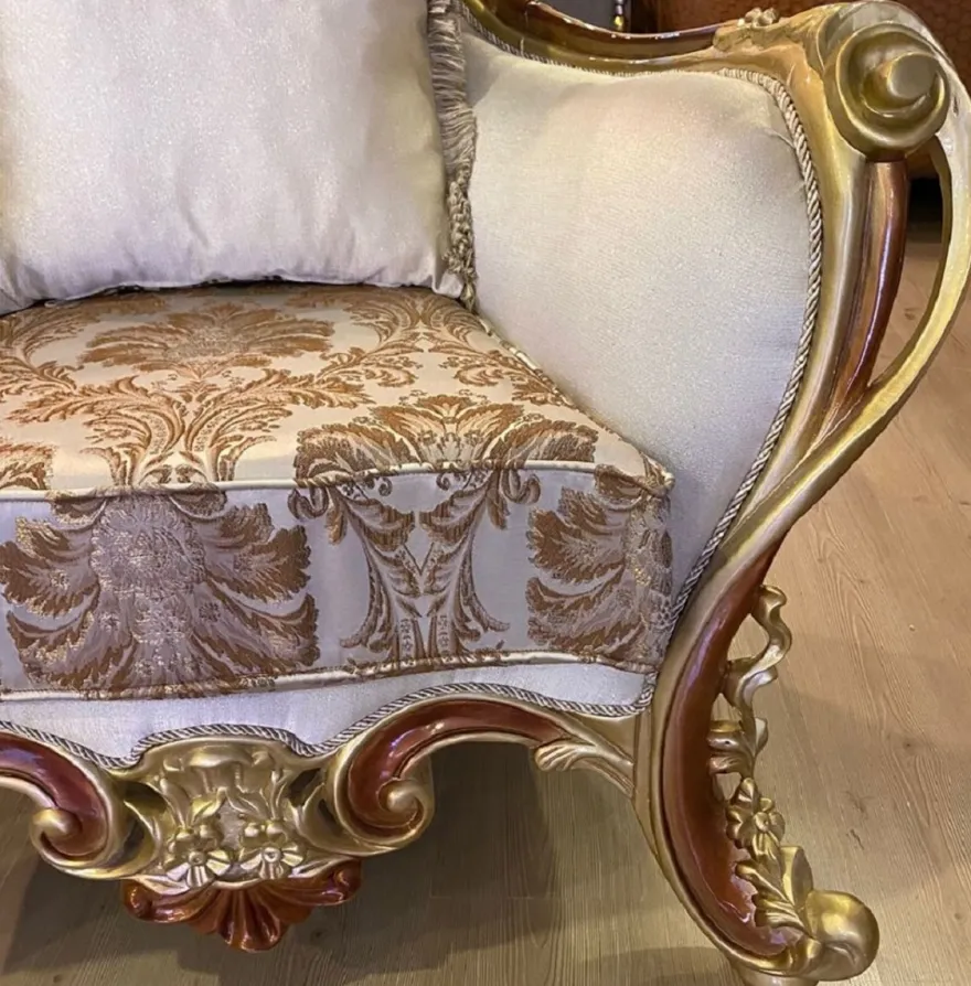 Casa Padrino Luxus Barock Wohnzimmer Set Creme / Silber / Gold / Braun - 2 Barock Sofas & 2 Barock Sessel & 1 Barock Couchtisch - Luxus Wohnzimmer Möbel im Barockstil - Barock Möbel