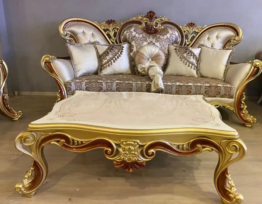 Casa Padrino Luxus Barock Wohnzimmer Set Creme / Silber / Gold / Braun - 2 Barock Sofas & 2 Barock Sessel & 1 Barock Couchtisch - Luxus Wohnzimmer Möbel im Barockstil - Barock Möbel