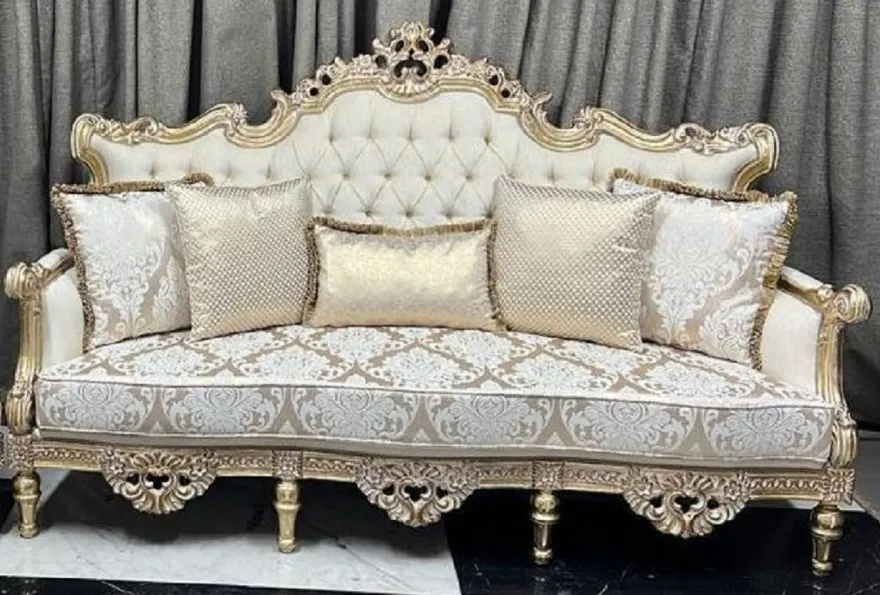 Casa Padrino Luxus Barock Wohnzimmer Sofa Creme / Weiß / Gold 230 cm - Barock Wohnzimmer Möbel