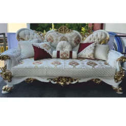 Casa Padrino Luxus Barock Wohnzimmer Sofa Creme / Weiß / Gold 220 cm - Barock Möbel