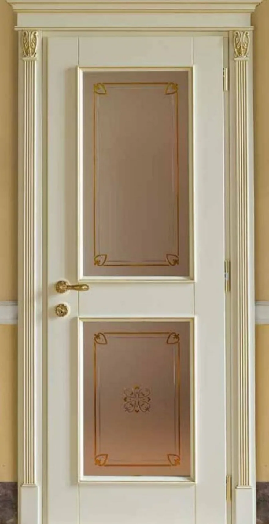 Casa Padrino Luxus Barock Wohnungstür Creme / Gold - Prunkvolle Massivholz Tür mit Glasfenstern und Rahmen - Luxus Möbel im Barockstil - Hotel Möbel - Barock Möbel - Luxus Qualität - Made in Italy