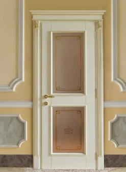 Casa Padrino Luxus Barock Wohnungstür Creme / Gold - Prunkvolle Massivholz Tür mit Glasfenstern und Rahmen - Luxus Möbel im Barockstil - Hotel Möbel - Barock Möbel - Luxus Qualität - Made in Italy